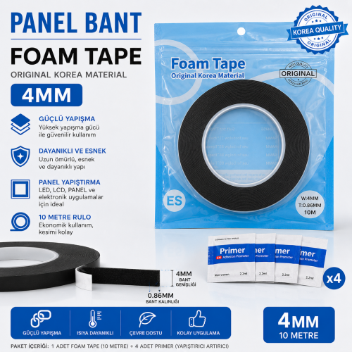 ES - 4MM Çerçevesiz Televizyonlar İçin Panel Yapıştırıcı Bant - 10 Metre Profesyonel Frameless Bant